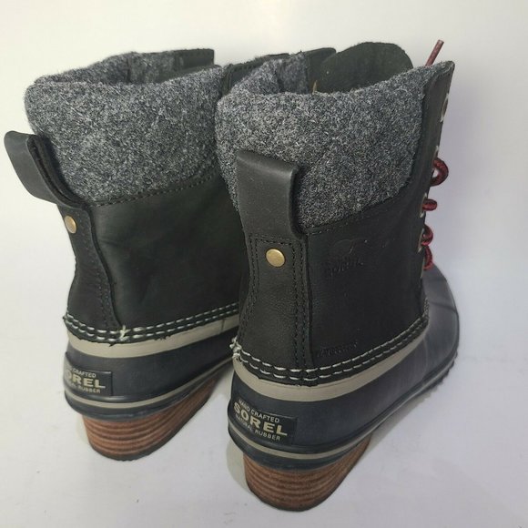 SOREL Women ankle Boots slimpack  Black gray lace up duck rubber US 6 37 new - Picture 3 of 6